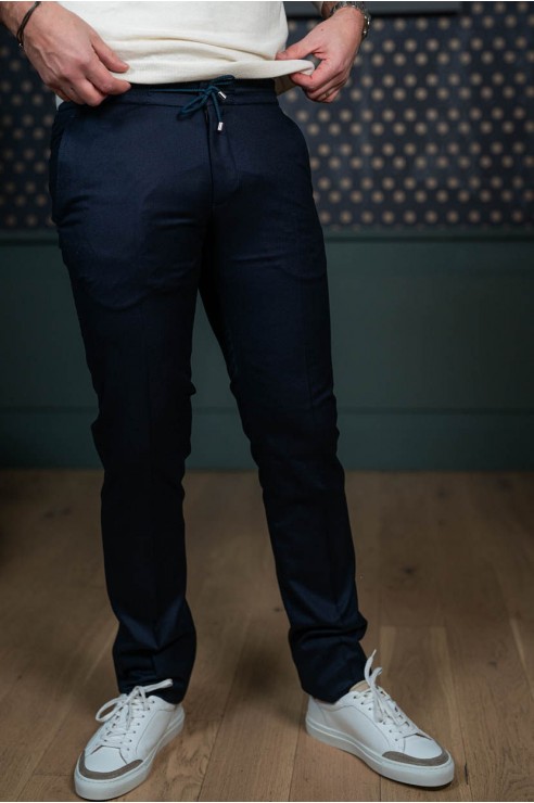 Pantalon ficelle en flanelle bleu marine