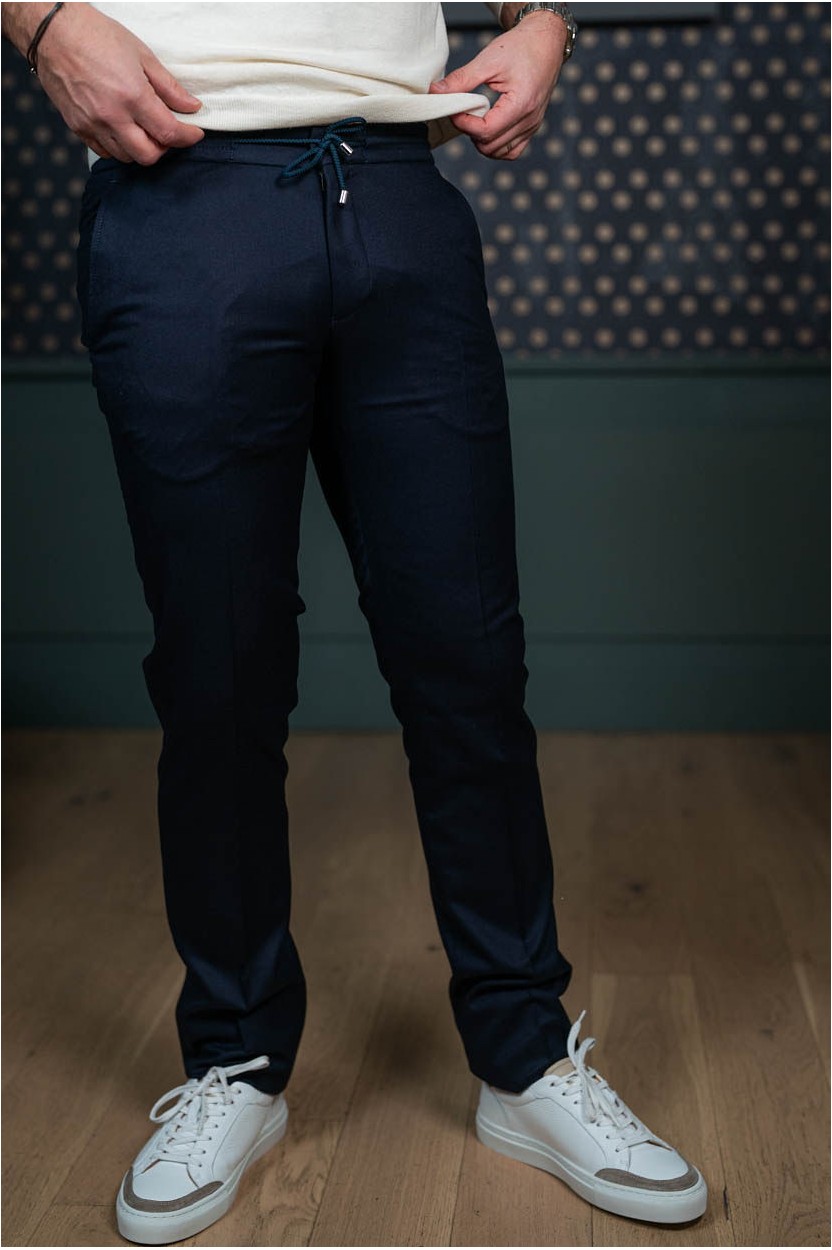 Pantalon ficelle en flanelle bleu marine