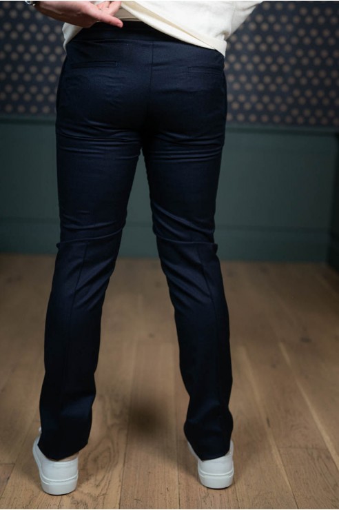 Pantalon ficelle en flanelle bleu marine