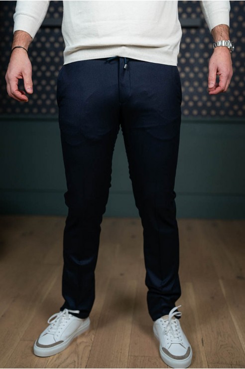 Pantalon ficelle en flanelle bleu marine