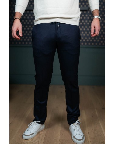 Pantalon ficelle en flanelle bleu marine