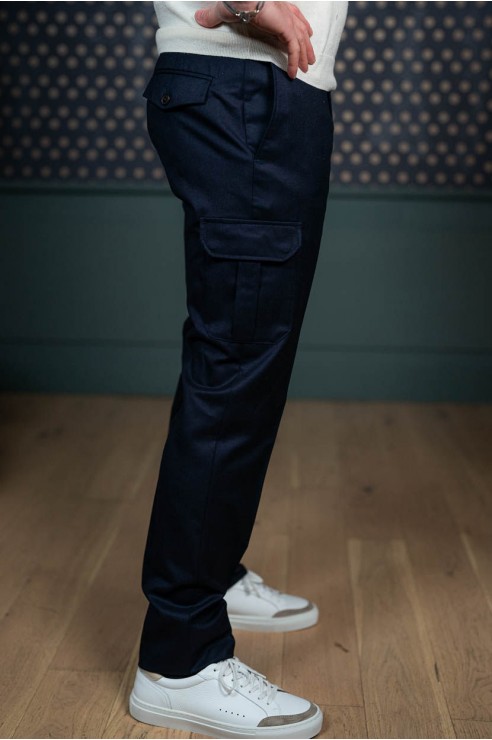 Pantalon Cargo en flanelle bleu marine