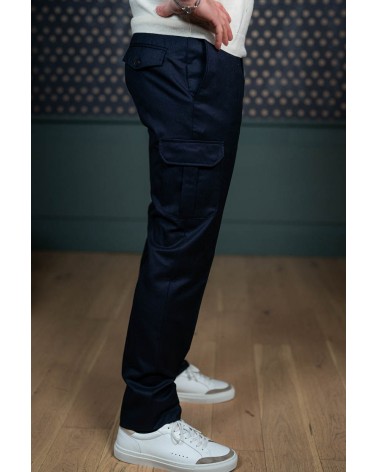 Pantalon Cargo en flanelle bleu marine