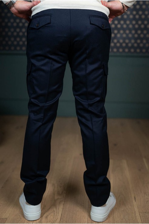 Pantalon Cargo en flanelle bleu marine